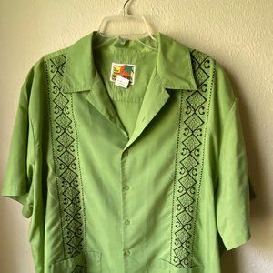 Haband Guayabera Men's Lime Green Black Cuban Cigar Button Top Shirt Size XXL